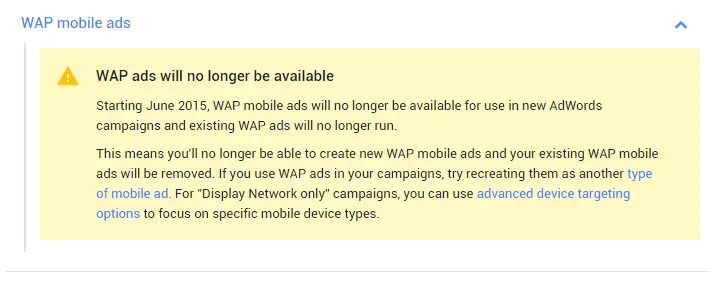 wap mobile ads discontinued